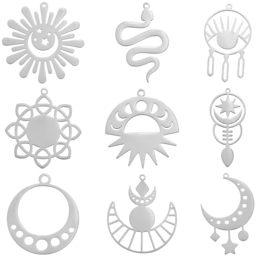 3112 1 Box 18Pcs 9 Styles Tarot Charms Bulk Silver Sun and Moon Charms